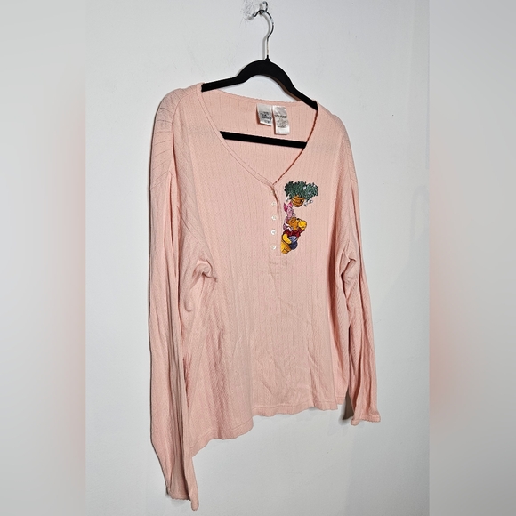VTG DISNEY embroidered POOH PIGLET Peach‎ Longsleeve Top Cartoon Y2K Womens XL - Picture 2 of 7
